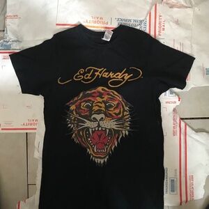Men’s Vintage Rare Ed Hardy Y2K Black Tiger Graphic‎ Crew Neck T Shirt Sz Small